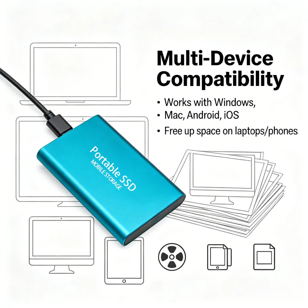 Highly cost-effective external hard drive, durable, efficient, and portable, with 256TB high-speed USB 3.1 Type C