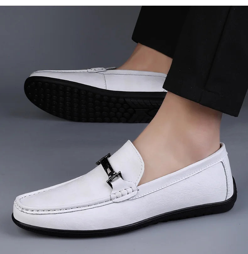 Men Loafers Slip on White Leather Shoes Casual Fashion Luxury Shoes Designer Italian Brand Loafer Moccasins Four Seasons