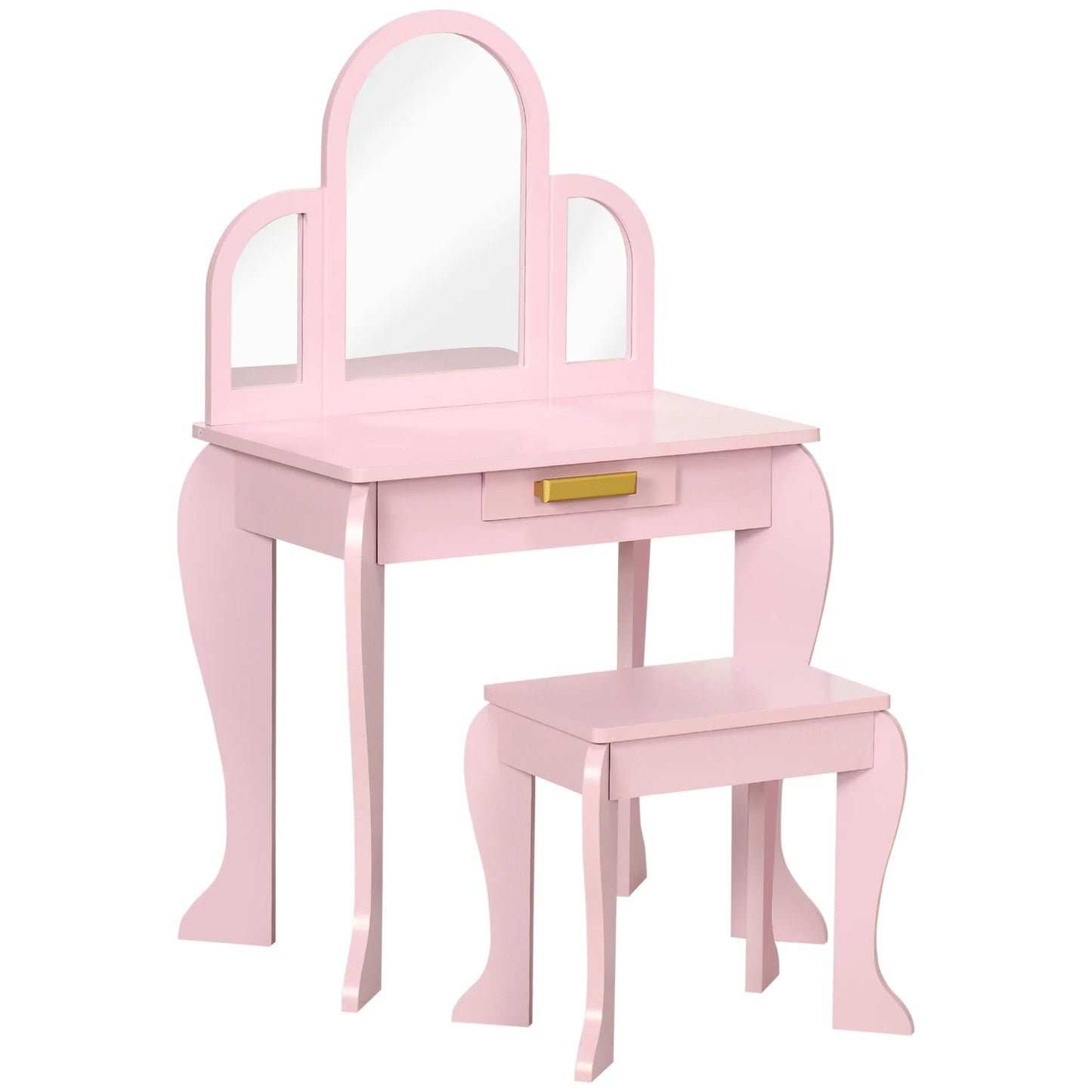 Homcom Children's Dressing Table with Mirror and Stool Children's Dressing Table Makeup Table for Girls from 3 to 6 Years with Drawer Pink