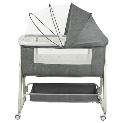 4-in-1 Baby Co-Sleeping Crib, Adjustable to 6 Positions, with Mattress, 15° Incline, Wheels with Brakes, Baby Crib 0-24 Months