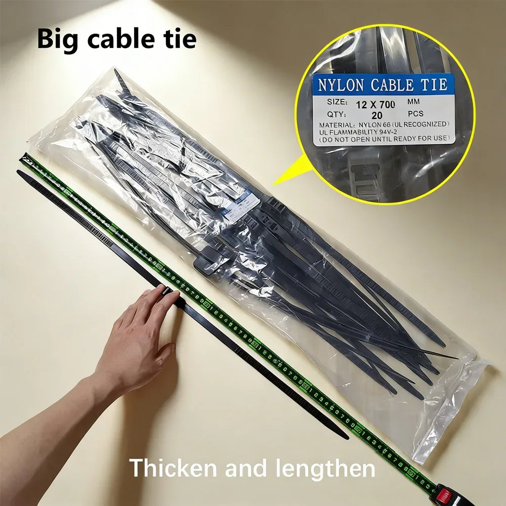 2/20PCS 27.5" Heavy Duty Police Plastic Handcuffs – Flexible Self-Locking Double-Head Nylon Cable Zip Ties