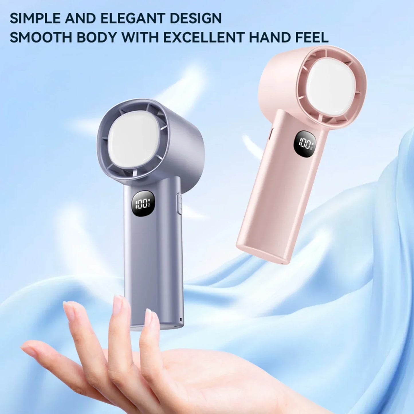 Night Light Cooling Fan 5000mAh Handheld Cooling Fan Portable Handheld Turbo Fan 100 Wind Speeds Adjustable Mini Personal Fan
