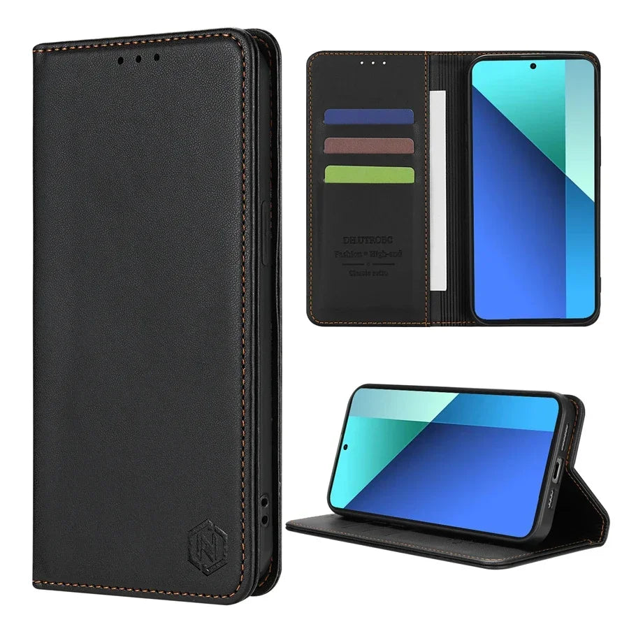 Wallet Skin friendly Magnetic Card Slot Flip Leather Case For Xiaomi 14T Poco X7 C75 M7/X6 Pro Redmi 14C 13 A4 Note 14 Pro+ 14S