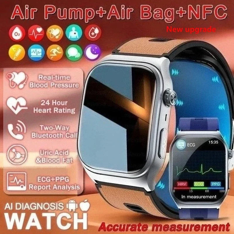 Sapphire Glass Air Pump Airbag Test Three High Smart Watches Men ECG Heart Rate Blood Pressure Health Tracker NFC Smartwatch