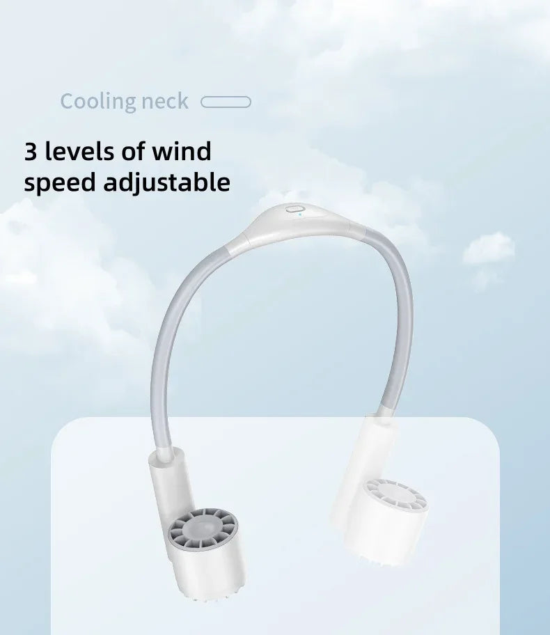 Portable Lightweight Halter Neck Air Cooling Fan USB Rechargeable Outdoor Travel Sport Wearable Mini Hanging Neck Fan 3Gear Wind