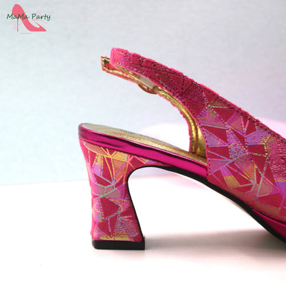 Fashion Peep Toe Sandals Italian Design Nigerian Shoes and Bag Set in Fuchsia Color Sweet Style for Wedding Party