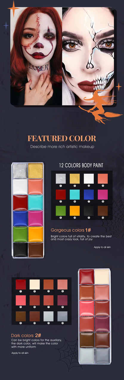 IMAGIC 12Colors Face Body Art Safe Kids Flash Tattoo Painting Halloween Christmas Party Makeup Drawing Pigment Drama Beauty Tool