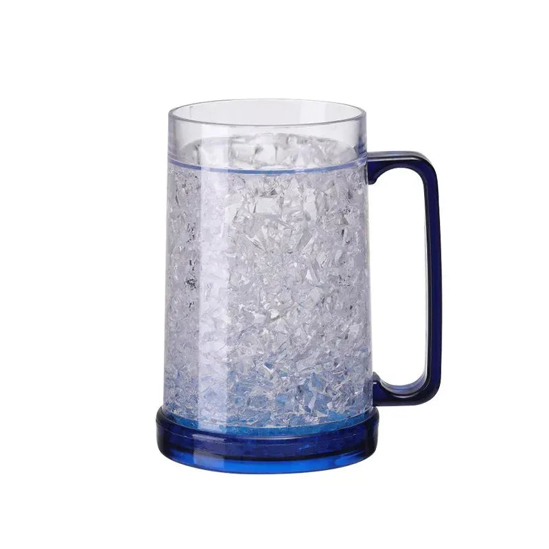 Double Wall Gel Frosty Freezer Ice Mugs Beer Mug with Handles Transparent Whiskey Glasses for Bar Outdoor Drinking Glasses