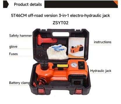 12V Car Electric Hydraulic Jack Kit 5Ton Automatic Lifting Jacks with Tire Inflator Pump Wheel Disassembly Replacement Aid Tools