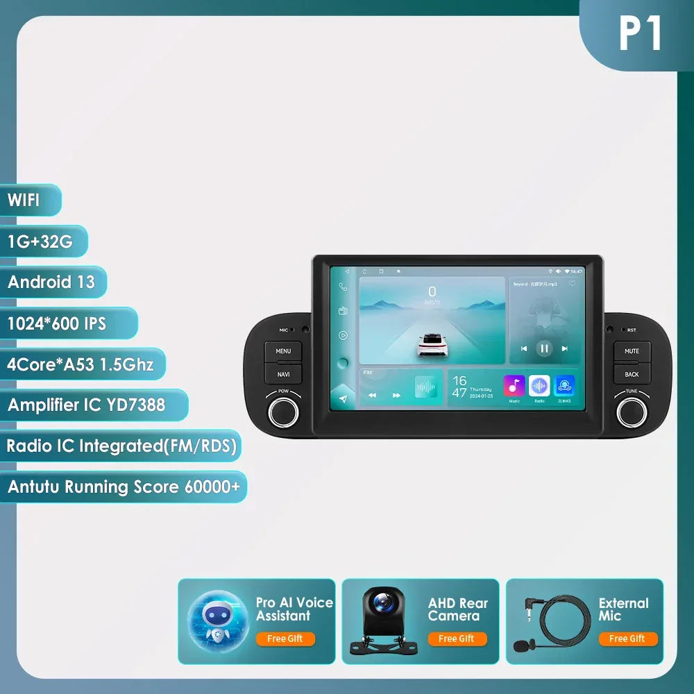 Hizpo 2Din 7inch Android14 Car Radio for Fiat Panda 2013 - 2020 GPS Navigation 4G BT Carplay RDS DSP SWC UI7862 Multimedia