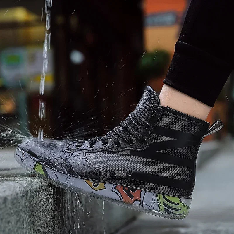 Men Rain Boots Fashion Trendy Nude Boots Anti-skid Work Chef Shoes Durable Waterproof Rubber Fishing Shoes Male Sneakers 2023New