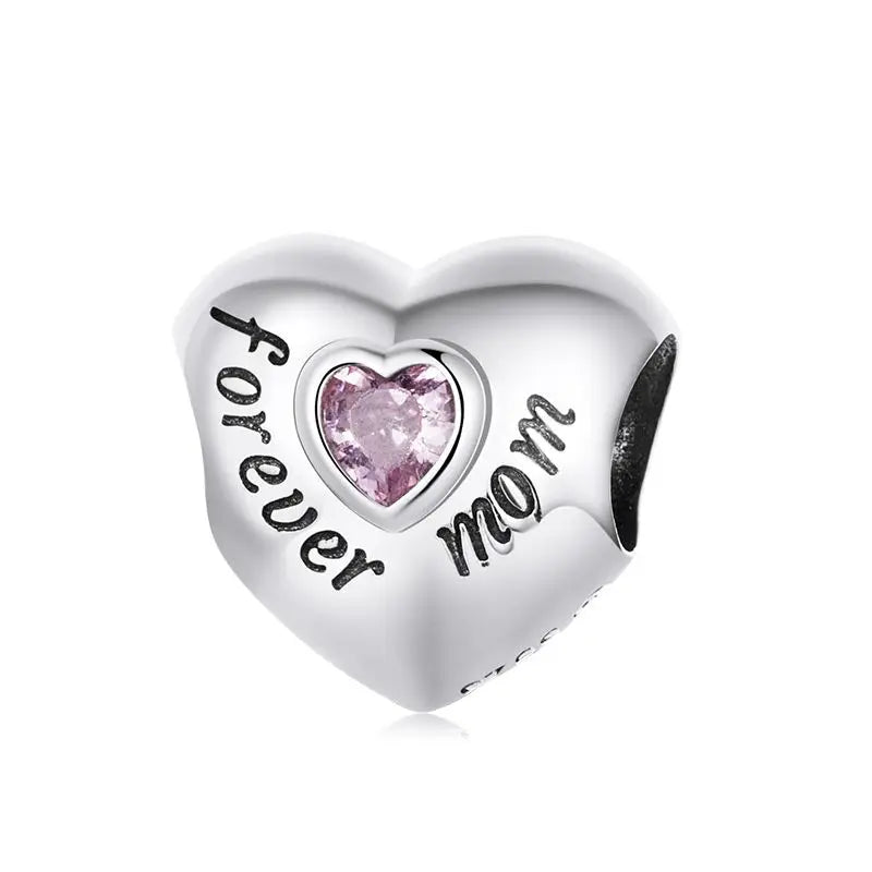 WOSTU Real 925 Sterling Silver Heart Pendents Gifts Charms Beads Fit Original DIY Bracelet Necklace Mother's Day Jewelry for Mom