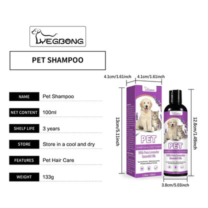 Pet Shampoo and Conditioner with Pure Lavender Essential Oils Tear Free Formula for Dogs andCats pH Balanced Gentle Groom 100ml