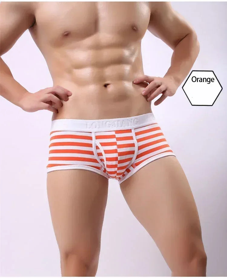 Cotton Men Boxers Men Soft Penis U-Pouch Underwear Underpants Shorts Breathable Striped Hot Male Underwear