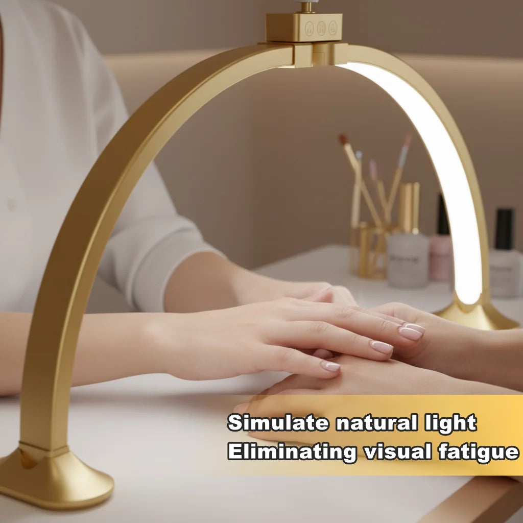 32inch Half Moon Light Gold for Nail Desk  Fill Light Folded Arch Light for Nail Lamp with Phone Stand Manicure Handicraft Light