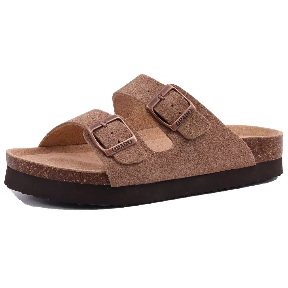Crestar Women's Cork Footbed Slide Sandal Adjustable Buckle Summer Outdoor Suede Sandals with Arch Support Non-slip Beach Shoes