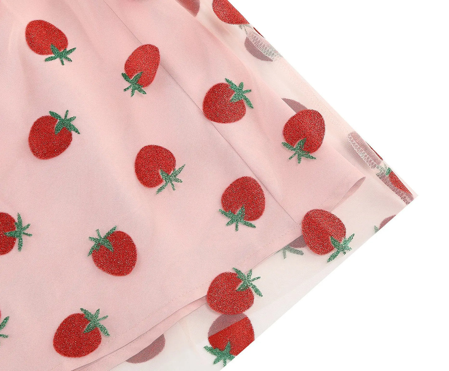 Knot Strap Strawberry Patchwork Vintage Dress 2025 Heart Flocking Valentine's Day Dress Women Birthday Party Pleated Mesh Dress