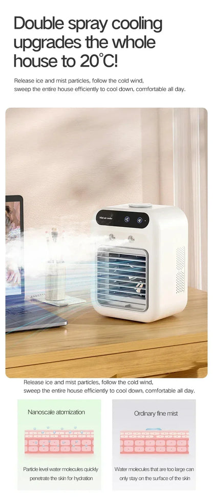 Mini Air Cooler Fan Portable Desktop Cooling Fan with Spray Humidification 2 Wind Speeds Rechargeable for Home Office Cooling