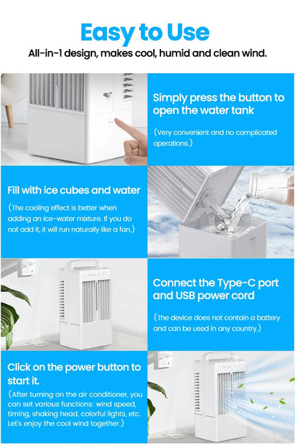 Small Electric Fan with Water and Ice Office Air Conditioning Fan Air-conditioning Fan Desktop USB Portable for Home Bedroom