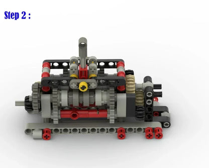 MOC Creative Six Speed Transmission Reverse Gear Model Children DIY Parts Assembly Building Block Electric Engine Toy For Boys