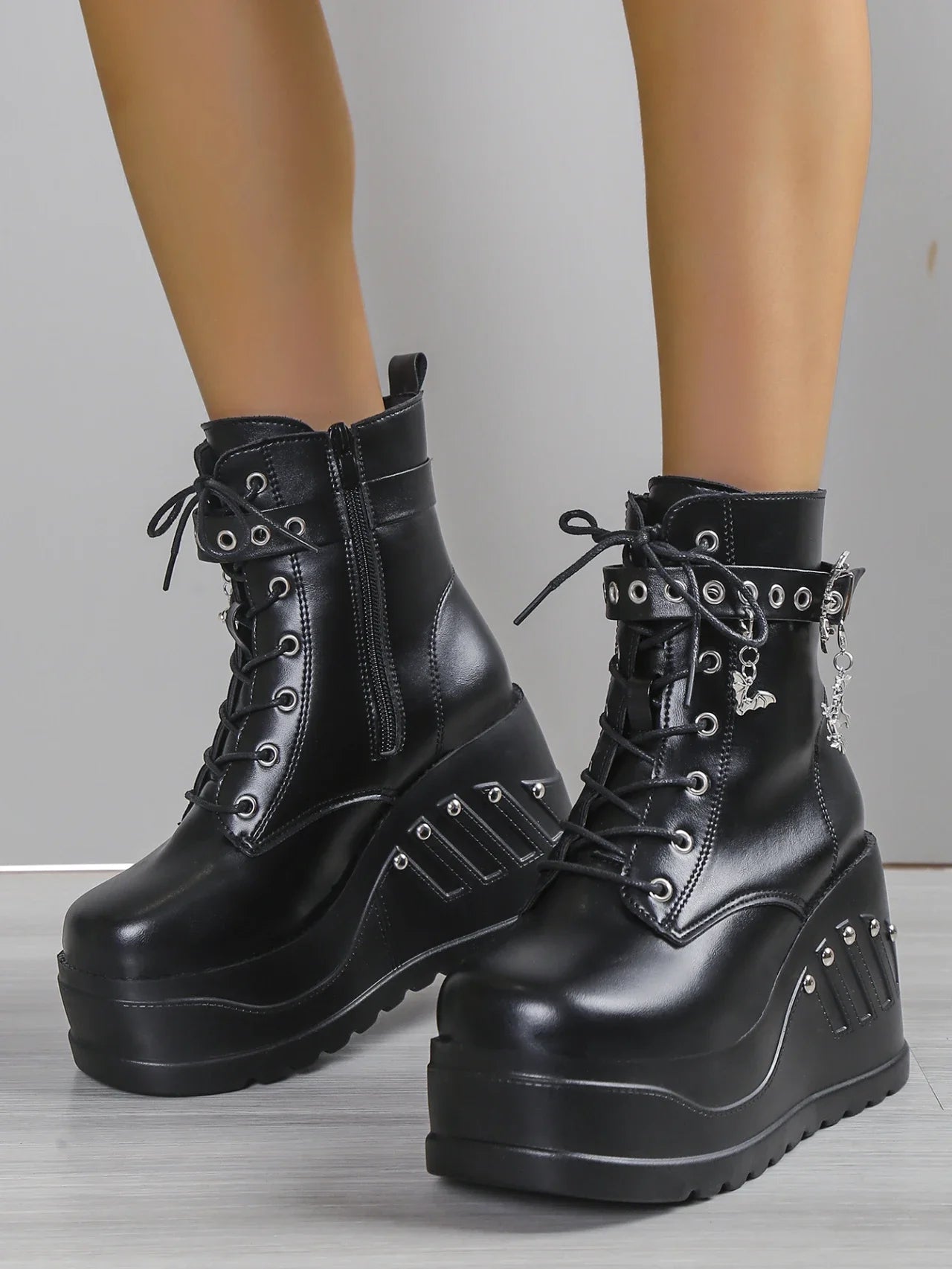 2024 New Boots for Women Fashion Hot Sale Punk Goth Platform Heels Wedge Women's Boots Casual Goth Punk Size 43 Women's Shoes
