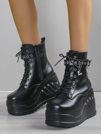 2024 New Boots for Women Fashion Hot Sale Punk Goth Platform Heels Wedge Women's Boots Casual Goth Punk Size 43 Women's Shoes