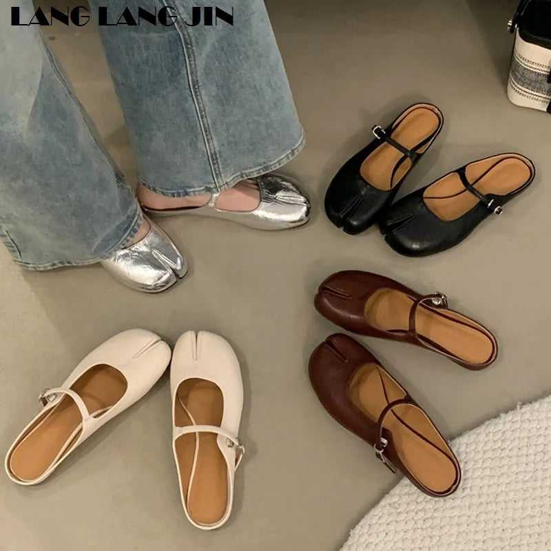 Women Tabi Ninja Slippers Brand Mules Soft Microfiber Comfy Flats Fashion Split Toe Slides Casual Loafer Shallow Ballerina Mujer