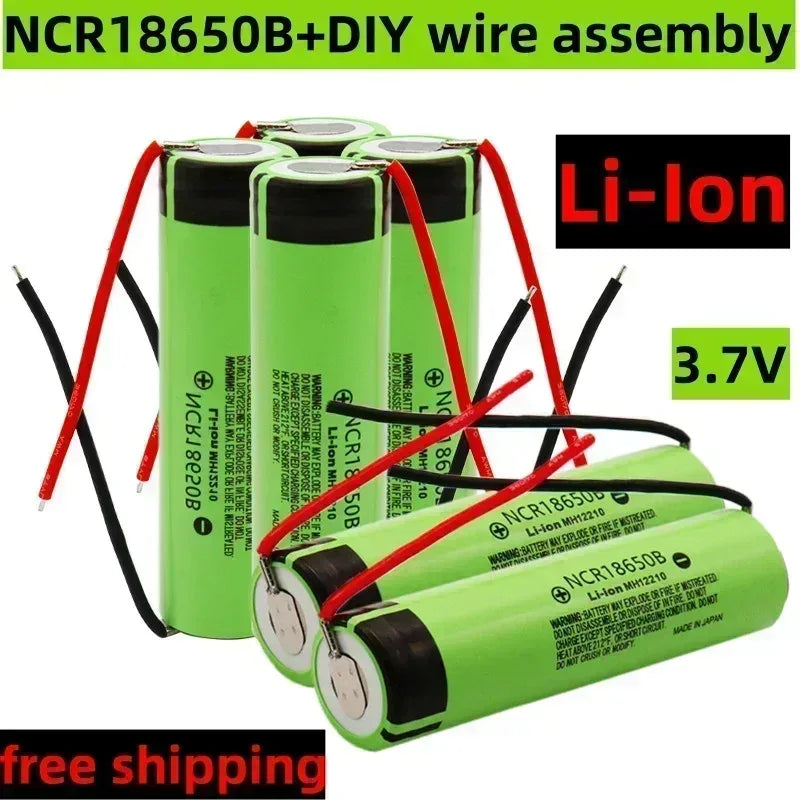 18650 battery 3400mah 3.7V lithium battery NCR18650B 3400mah suitable for flashlight battery+DIY wire assembly