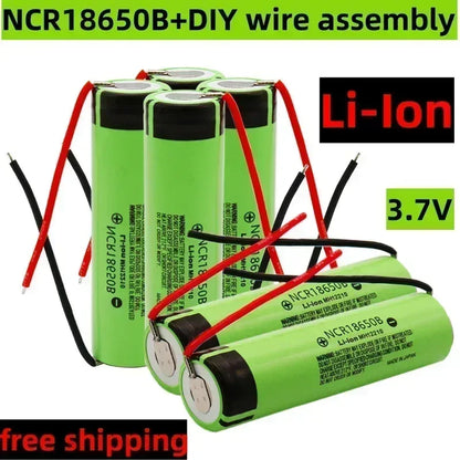 18650 battery 3400mah 3.7V lithium battery NCR18650B 3400mah suitable for flashlight battery+DIY wire assembly