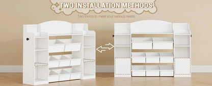 Children's Bookcase, Wooden Bookcase, Toy Shelf with 8 Fabric Drawers for Children's Room, Living Room, Study