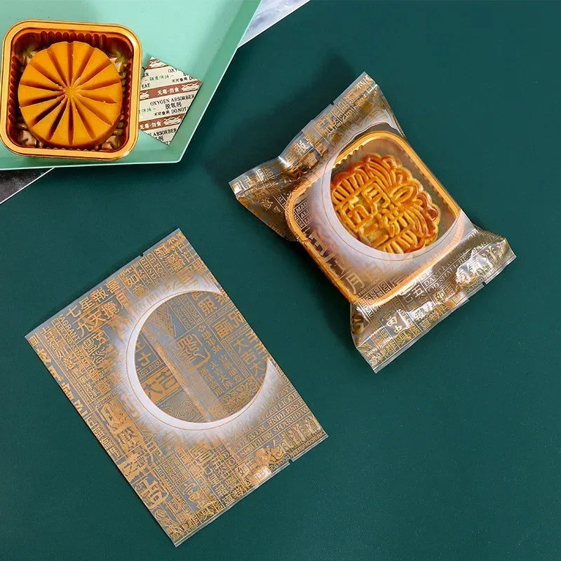 100Pcs Mooncake Wrapping Bag Machine Seal Plastic Bags For Egg Yolk Cookie Packaging Mid-Autumn Festival Party Decor Supplies