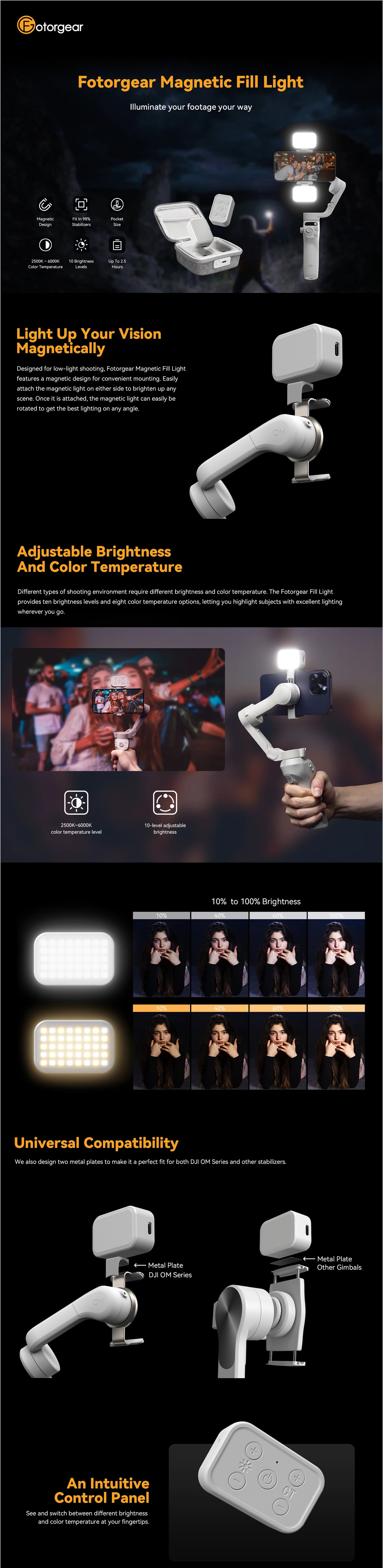 GBL01 Magnetic Mini Fill Light w/ Charging Box for DJI Osmo Mobile 6/SE/OM5, Zhiyun SMOOTH4/5/ Feiyu Handheld Gimbal Stabilizer