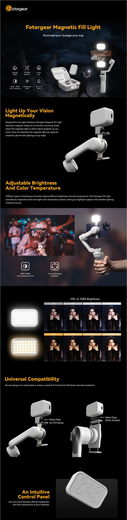 GBL01 Magnetic Mini Fill Light w/ Charging Box for DJI Osmo Mobile 6/SE/OM5, Zhiyun SMOOTH4/5/ Feiyu Handheld Gimbal Stabilizer