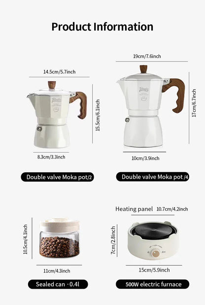 Bincoo Dual Valve Moka Pot Espresso Maker Mocha Pot Brewed Coffee Pot 220V Electric Stove Concentrated Extraction Barista Tools