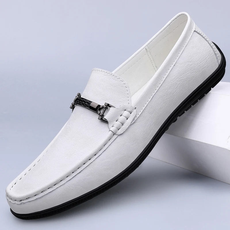 Men Loafers Slip on White Leather Shoes Casual Fashion Luxury Shoes Designer Italian Brand Loafer Moccasins Four Seasons