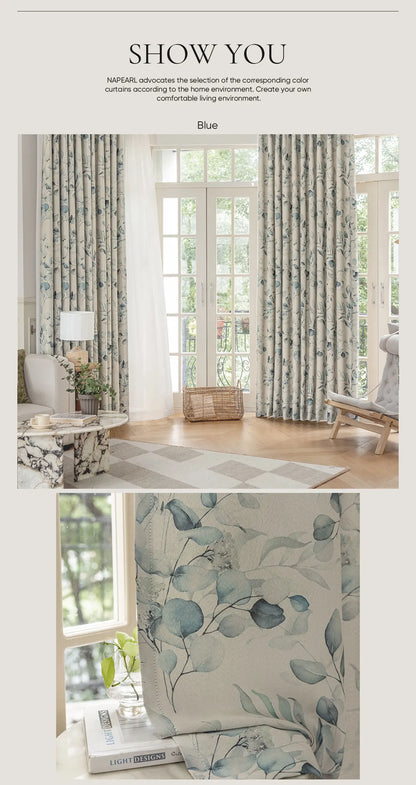 LEEJOOM Green Leaves Printed Blackout Curtain Window Blinds for Living Room Bedroom French Window 1PC