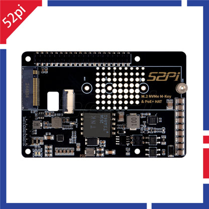 52Pi M.2 NVME M-key & PoE+ Hat & Active Cooler Kit For Raspberry Pi 5 Support SSD: 2230/2242/2260/2280