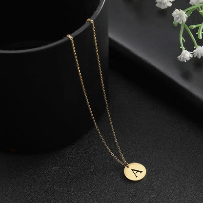 New Trend Stainless Steel Gold Silver Color Initials Necklace Hollow Round 26 Letter Pendant Necklace Jewelry Christmas Gift