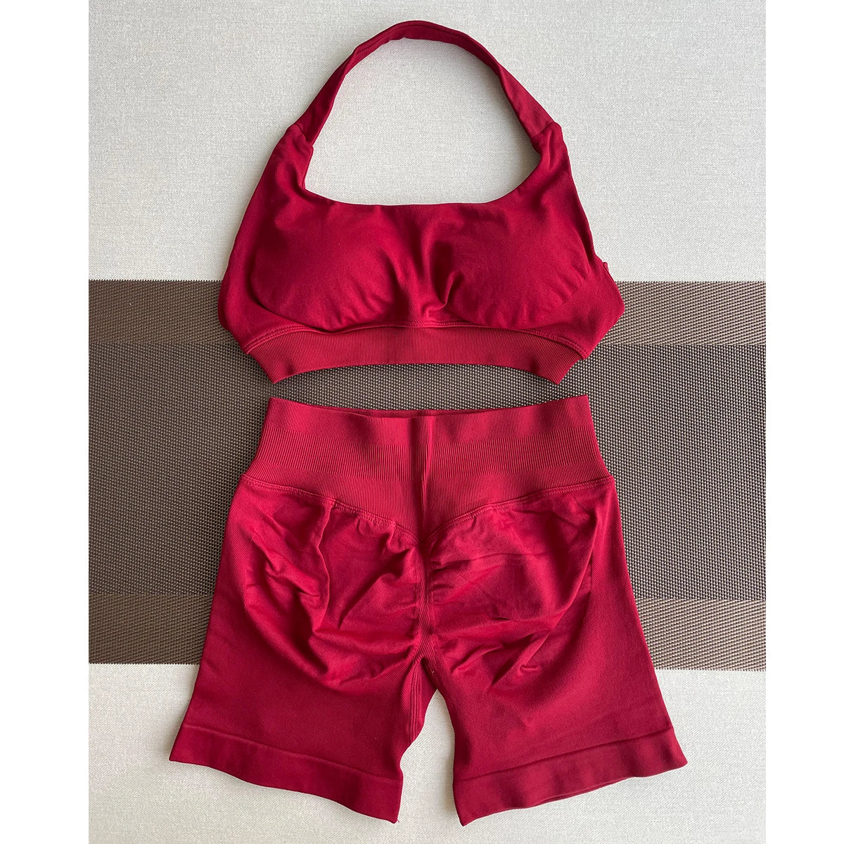 2 Pieces Yoga Gym Set Women Seamless Strappy Yoga Bra High Waist Workout Scrunch Shorts Sports Set Fitness Clothes Sportswear