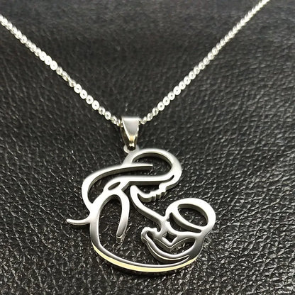 Family Love Mom BABY Breast Milk Pendant Necklace Women Stainless Steel Silver Color Chain Jewelry Mother's Day Gift N435S01