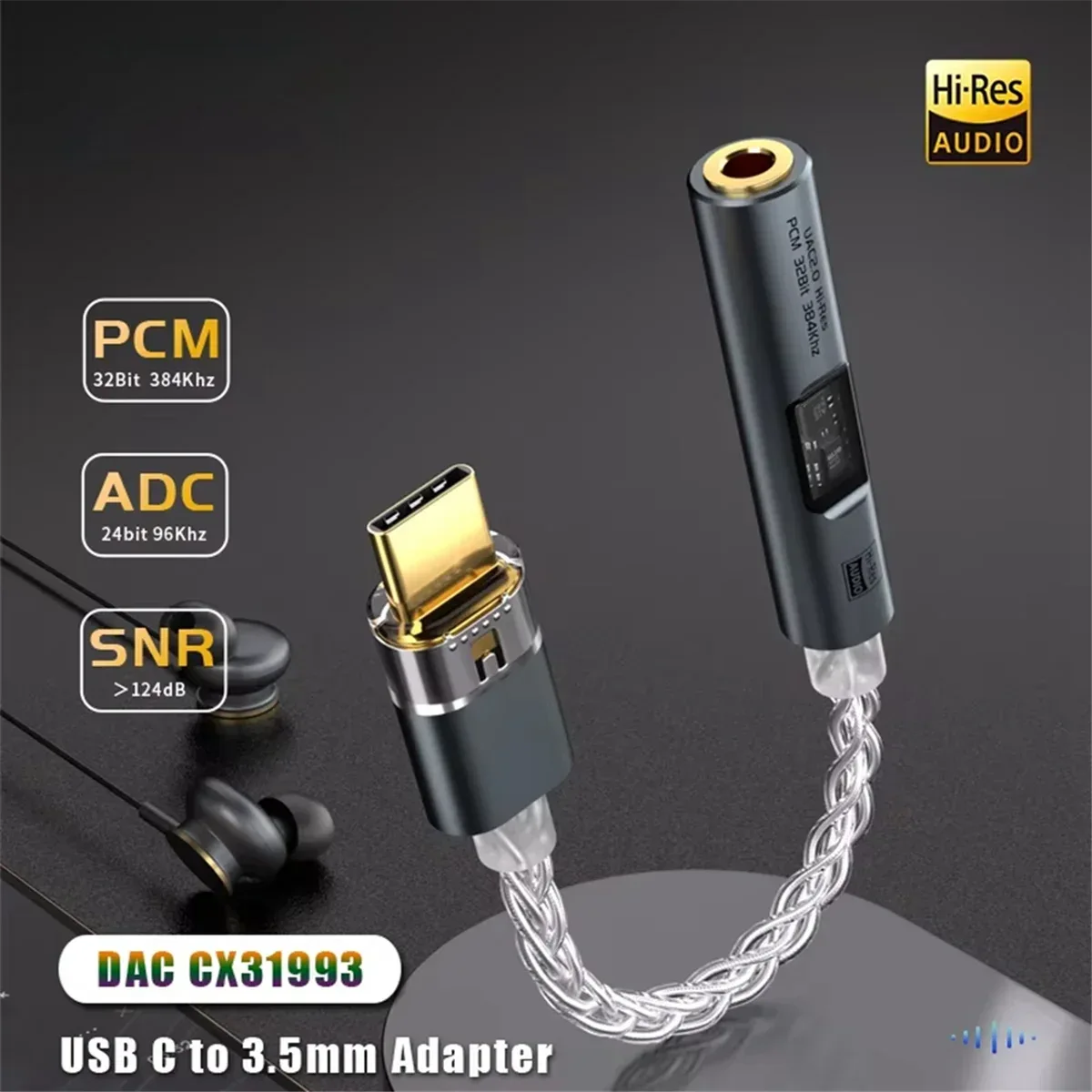 ABVO-BA23 USB Type C To 3.5 Mm Jack Adapter Headphone Amp DAC USB C Audio AUX Converter Decoder CX31993 PCM 32Bit 384Khz