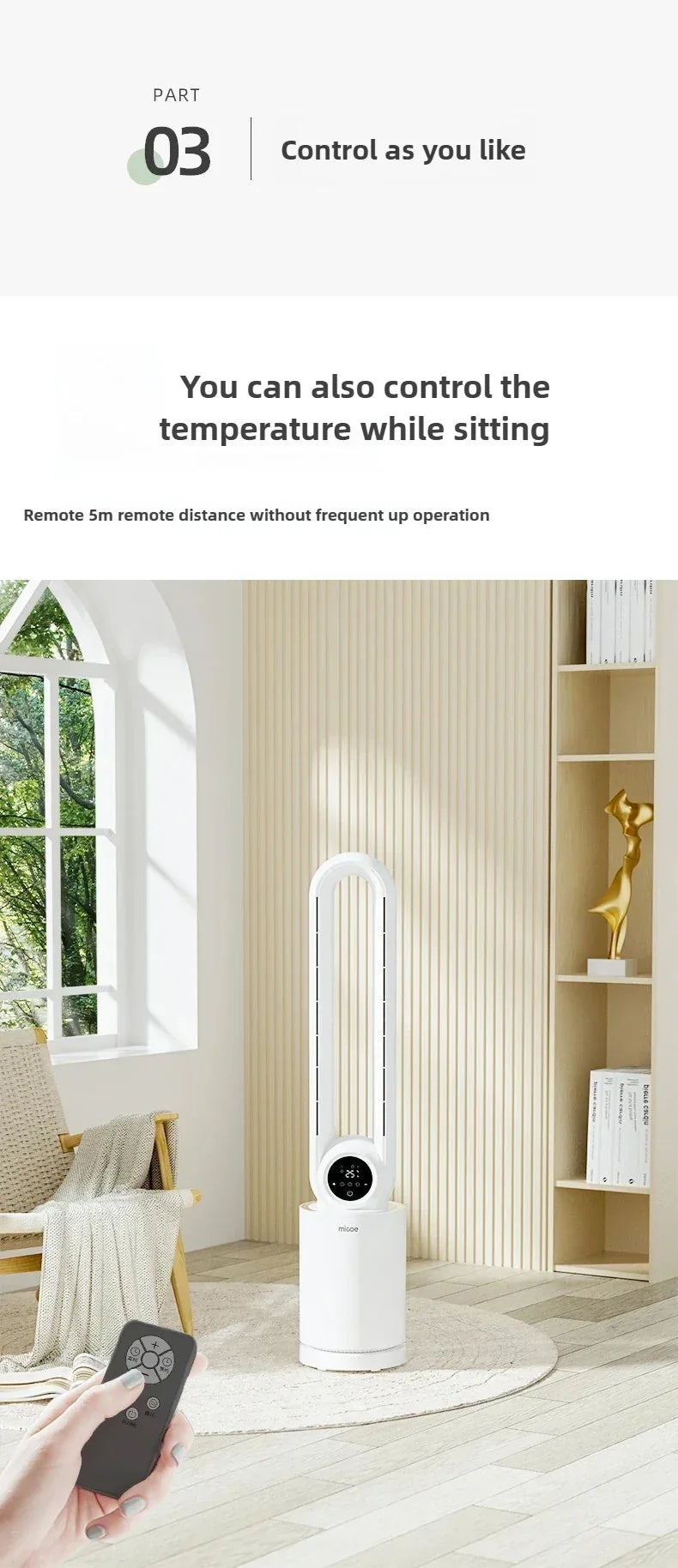 12-Speed Touch Control Bladeless Fan‌ Removable Washable Grille Tip-Over Protection Energy Efficient Cooling Tower Living Rooms
