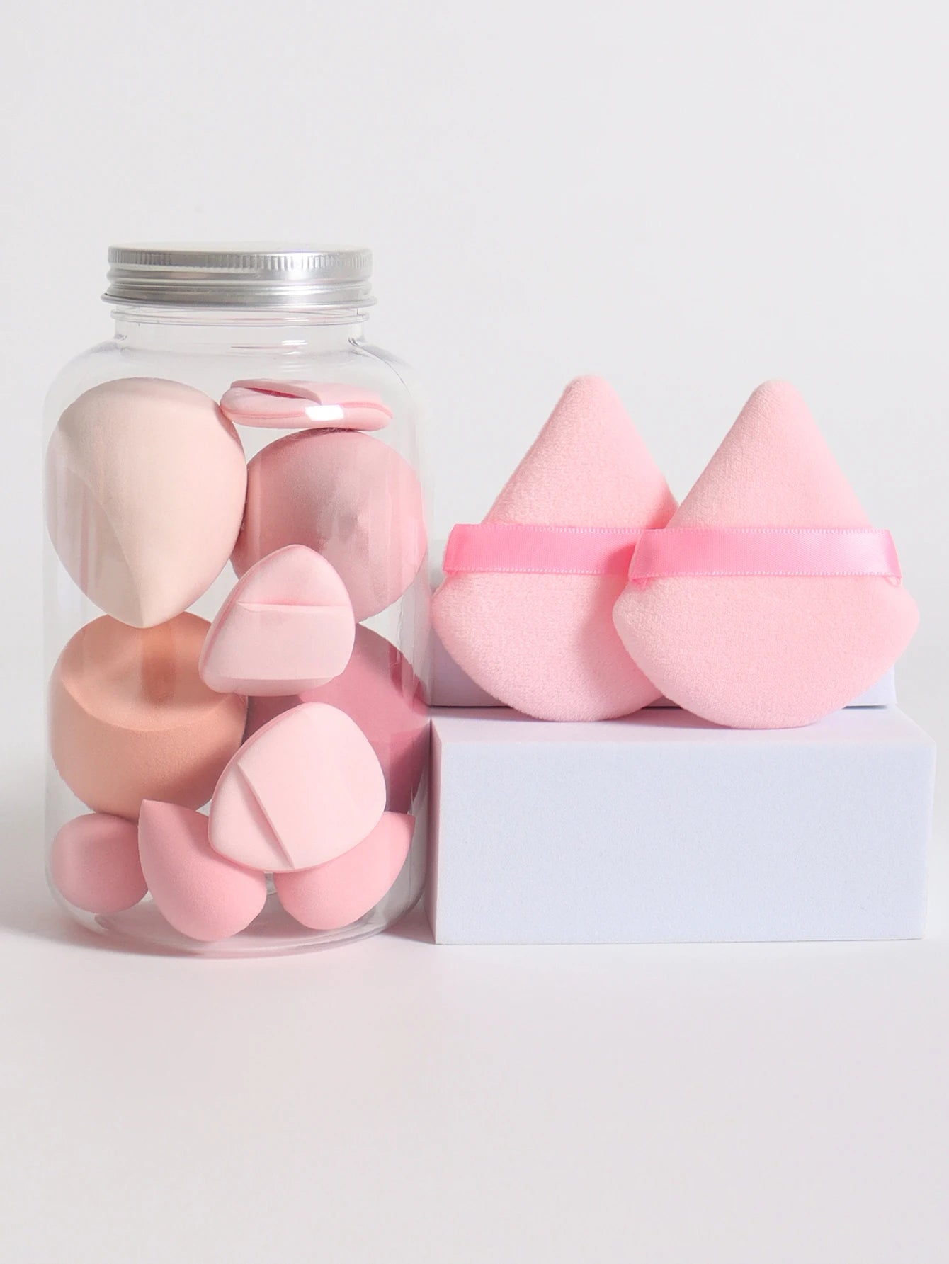 12Pcs Makeup Sponge Set with Storage Jar Latex-Free, Makeup Sponge Finger Puff, Dual-Use Wet & Dry Foundation Cosmetic Puffs