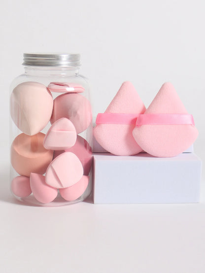 12Pcs Makeup Sponge Set with Storage Jar Latex-Free, Makeup Sponge Finger Puff, Dual-Use Wet & Dry Foundation Cosmetic Puffs