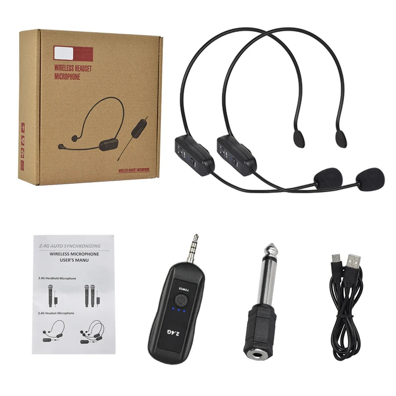 2.4G Head-mounted Wireless Lavalier Microphone Set Transmitter with Receiver for Amplifier Voice Speaker Teaching Tour Guide