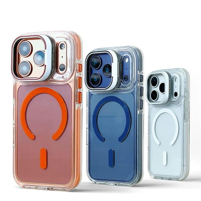 Flip Camera Lens Holder For Magnetic Magsafe Case For iPhone 17Pro 16 16Pro 17 17Pro max Transparent Protective Phone Cover