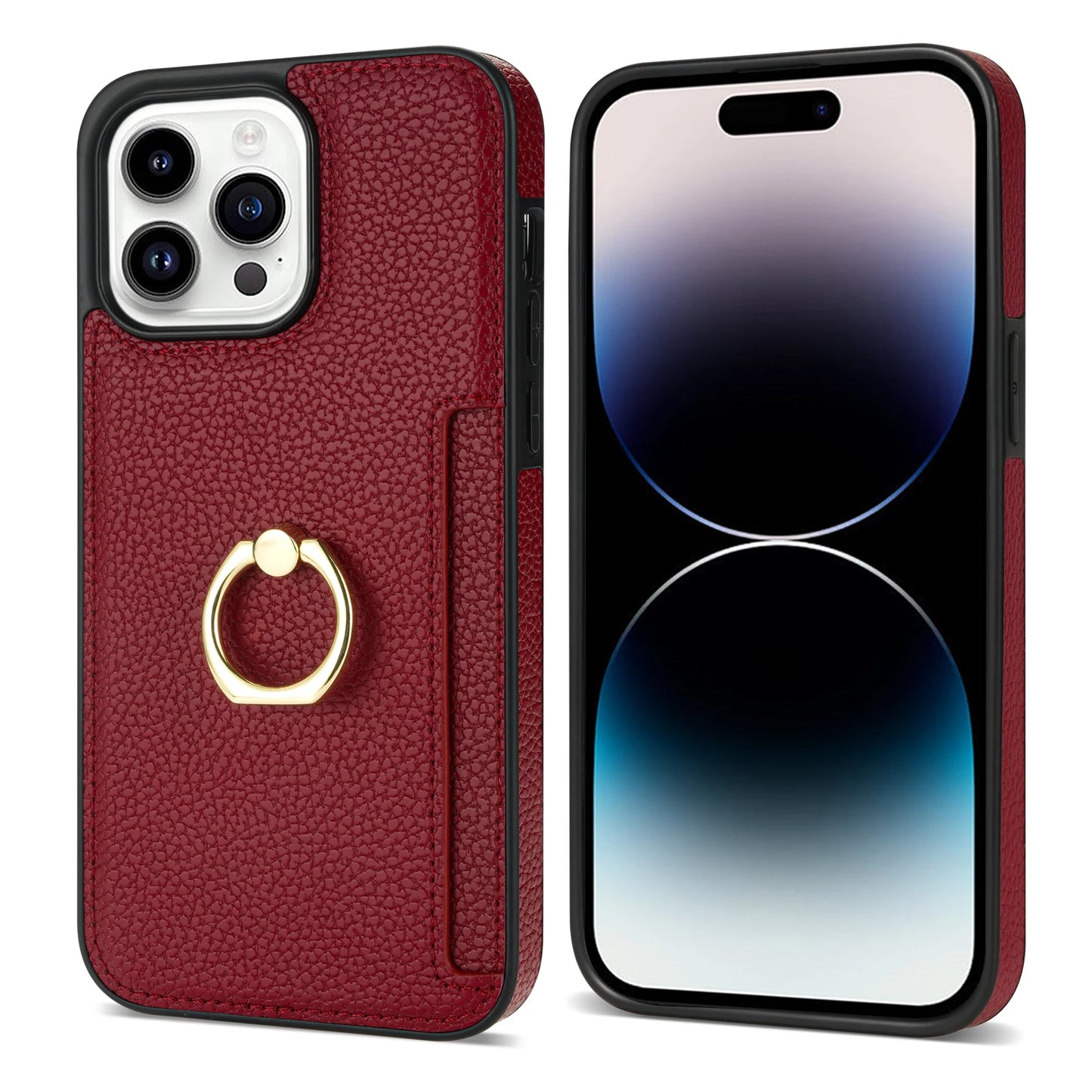 Leather Wallet Phone Case for iPhone Air 17 16 15 14 13 12 11 Pro Max XS XR X 7 8 Plus Ring Holder Card Solt Litchi Stand Cover
