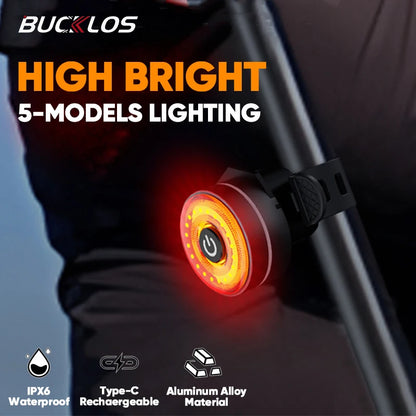 BUCKLOS Bike Rear Light Aluminum Alloy Basic/Sensing Bicycle Taillight Type-C Rechargeable MTB Road Cycling Lamp IPX5 Waterproof