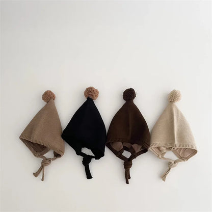 Bonnet d'hiver à pompon pour bébé, mignon, motif dessin animé, bonnet tricoté pour nouveau-né, chaud et en laine pour enfants (garçon/fille), protection des oreilles
