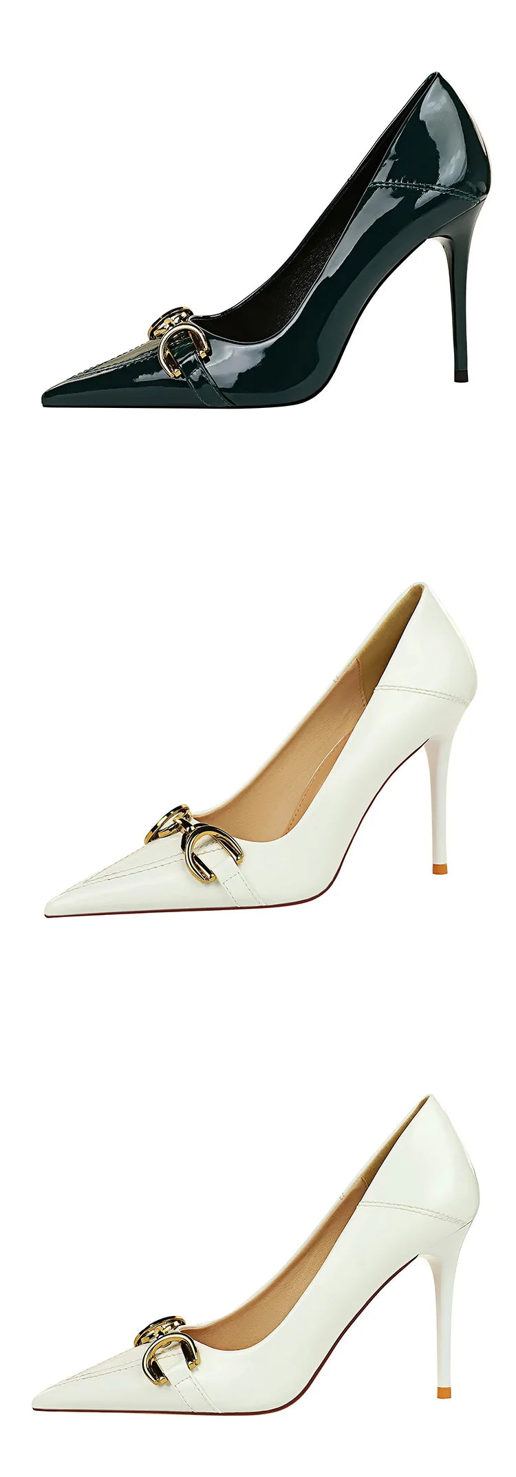 Luxury Design Women 10cm High Heels Metal Buckle Green Pumps Lady Plus Size Wedding Stiletto Heels Party Nude Replica Prom Shoes